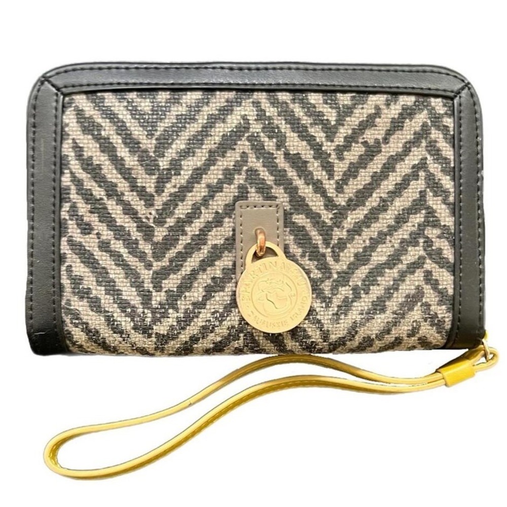 Spartina 449 Herringbone‎ Linen Black & Gray Wallet w/ Yellow Accent